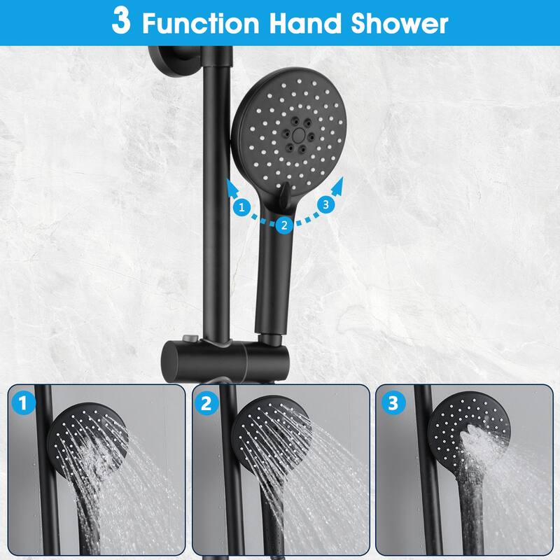 10-Inch Matte Black Shower System with Slide Bar, 3-Function Hand Shower&Soap Dish, Air Injection Rainfall Shower Combo​