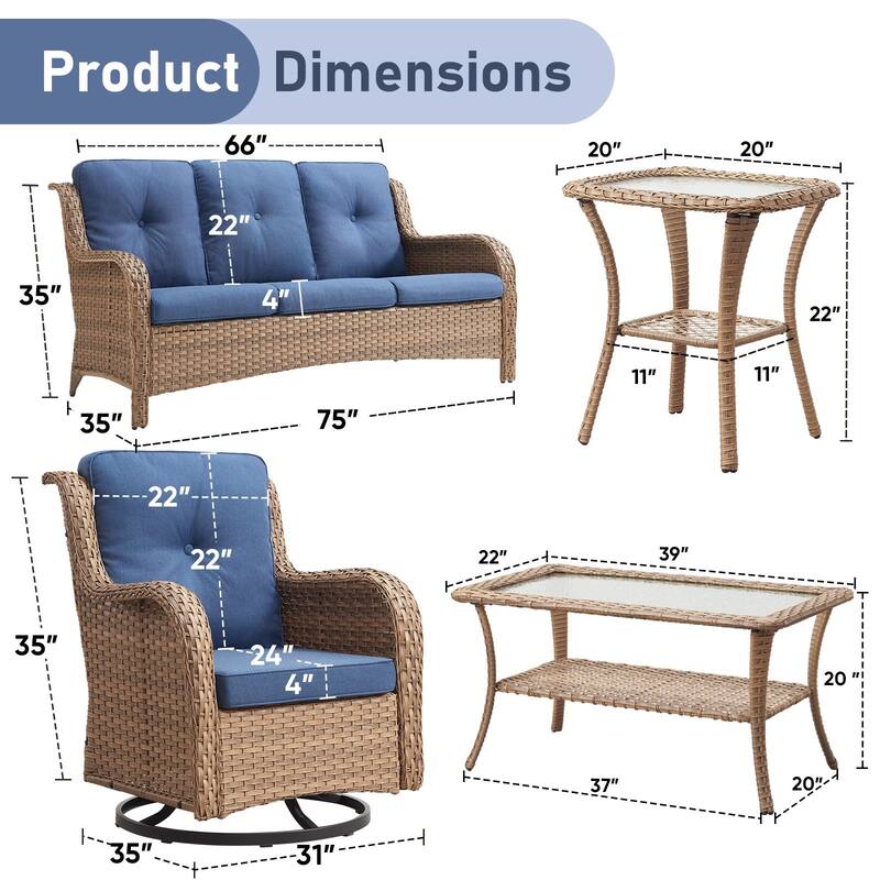Pocassy Outdoor 4 Inch Sofa Swivel Chairs Table