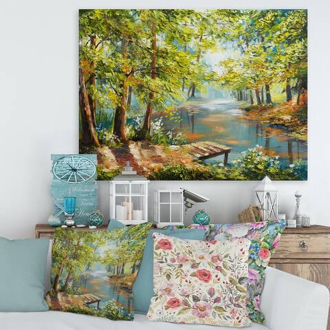 Designart "Autumn Forest With Meandering River" Lake House Canvas Wall Art Print