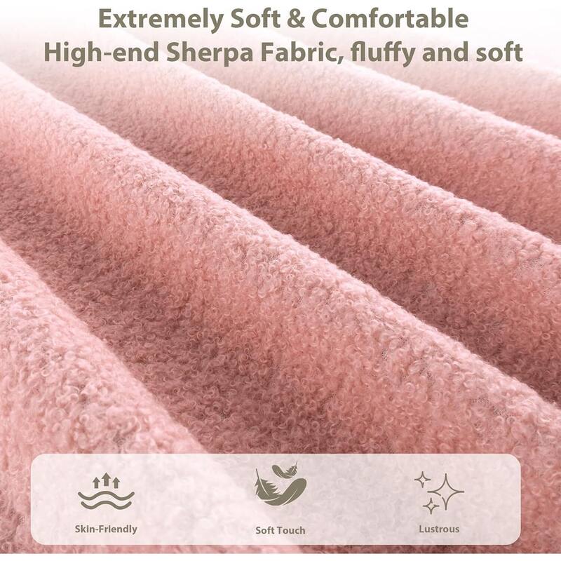 Upholstered Boucle Bed Frame with Headboard, No Box Spring Needed, Pink