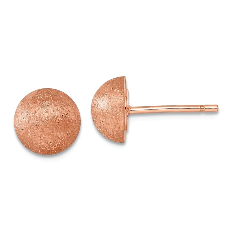 Curata 18k Yellow, White or Rose Gold Italian 8mm Textured Half Round Button Earrings - Rose