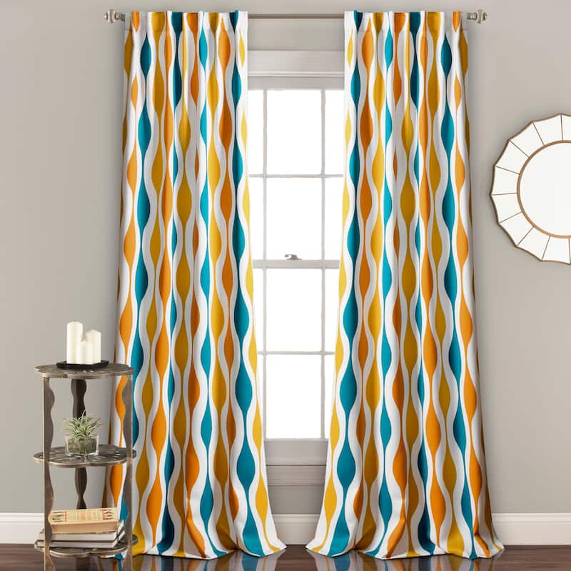 Lush Decor Mid Century Geo Room Darkening Window Curtain Panel Pair - 52"W x 84"L - Turquoise & Orange