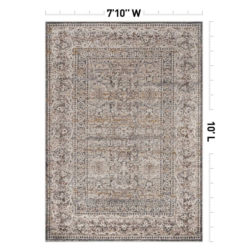 World Rug Gallery Vintage Border Stone Gray Indoor High-Low Area Rug