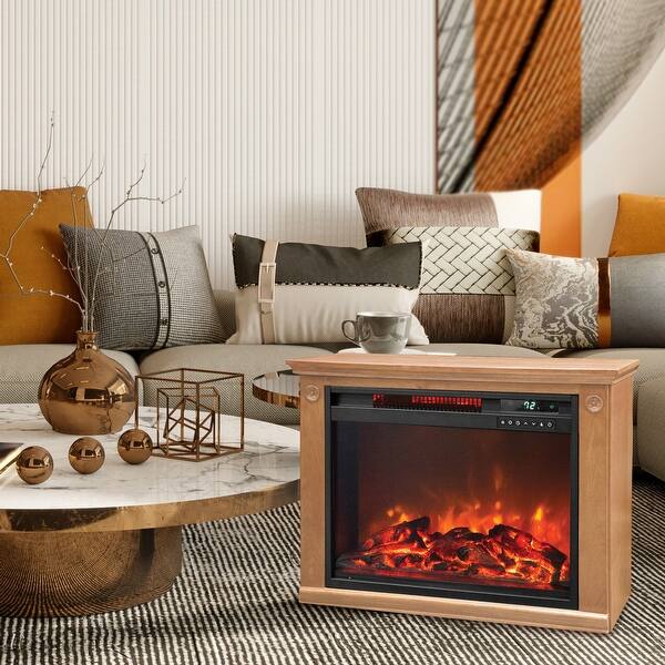LifeSmart 1500W Infrared Quartz Electric Fireplace Heater - Portable, Remote, 3 Heat Settings, Realistic Flame