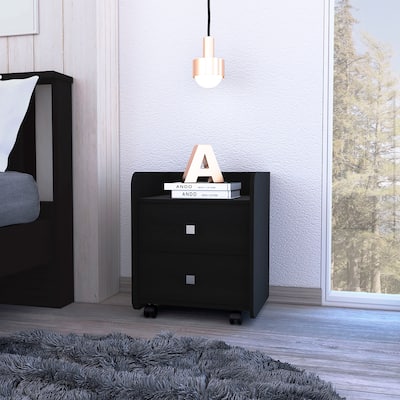 Lakewood 1-Shelf 2-Drawer Nightstand Black Wengue，Suitable for bedrooms,living rooms,apartments