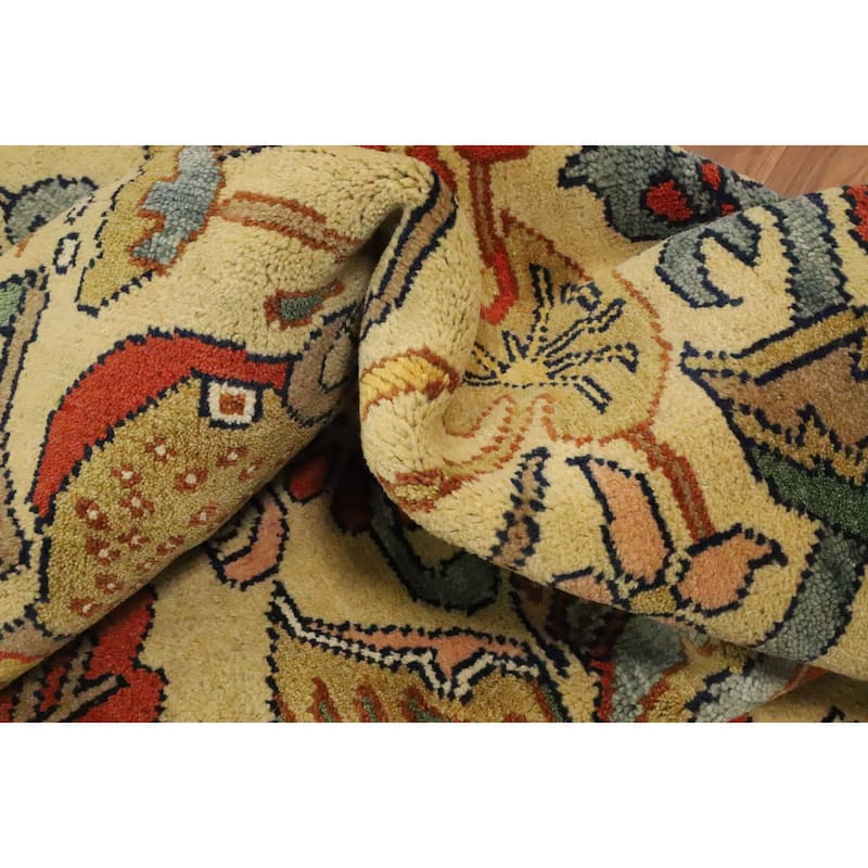 Hand Knotted Oriental 100% Wool Carpet Traditional All-Over Yellow & Gold Ziegler Area Rug - 9' 11'' X 8' 0''