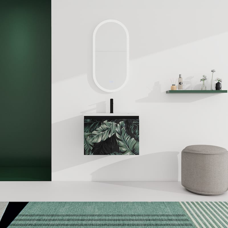 24'' Floating Wall-Mounted Bathroom Vanity With Ceramics Sink & Soft-Close Cabinet Door - Black