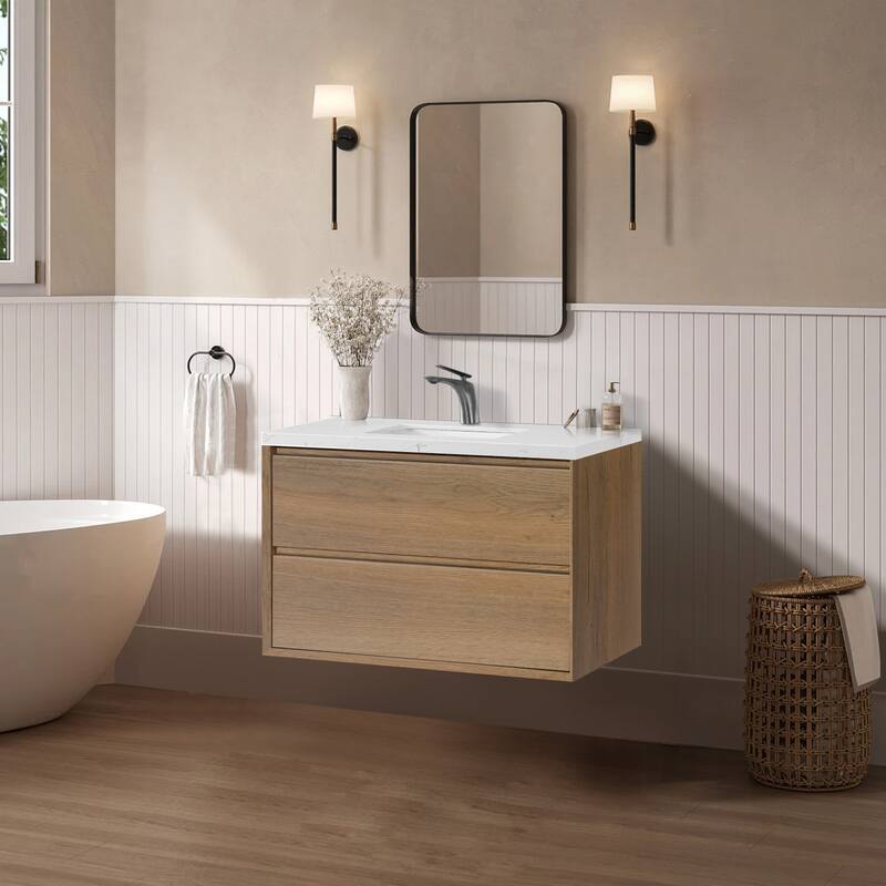 NebulaSky 24/ 30/ 36/ 48 in Wall Mounted Single Sink Bathroom Vanity with Engineered Stone Top Combo Cabinet Vanity Set