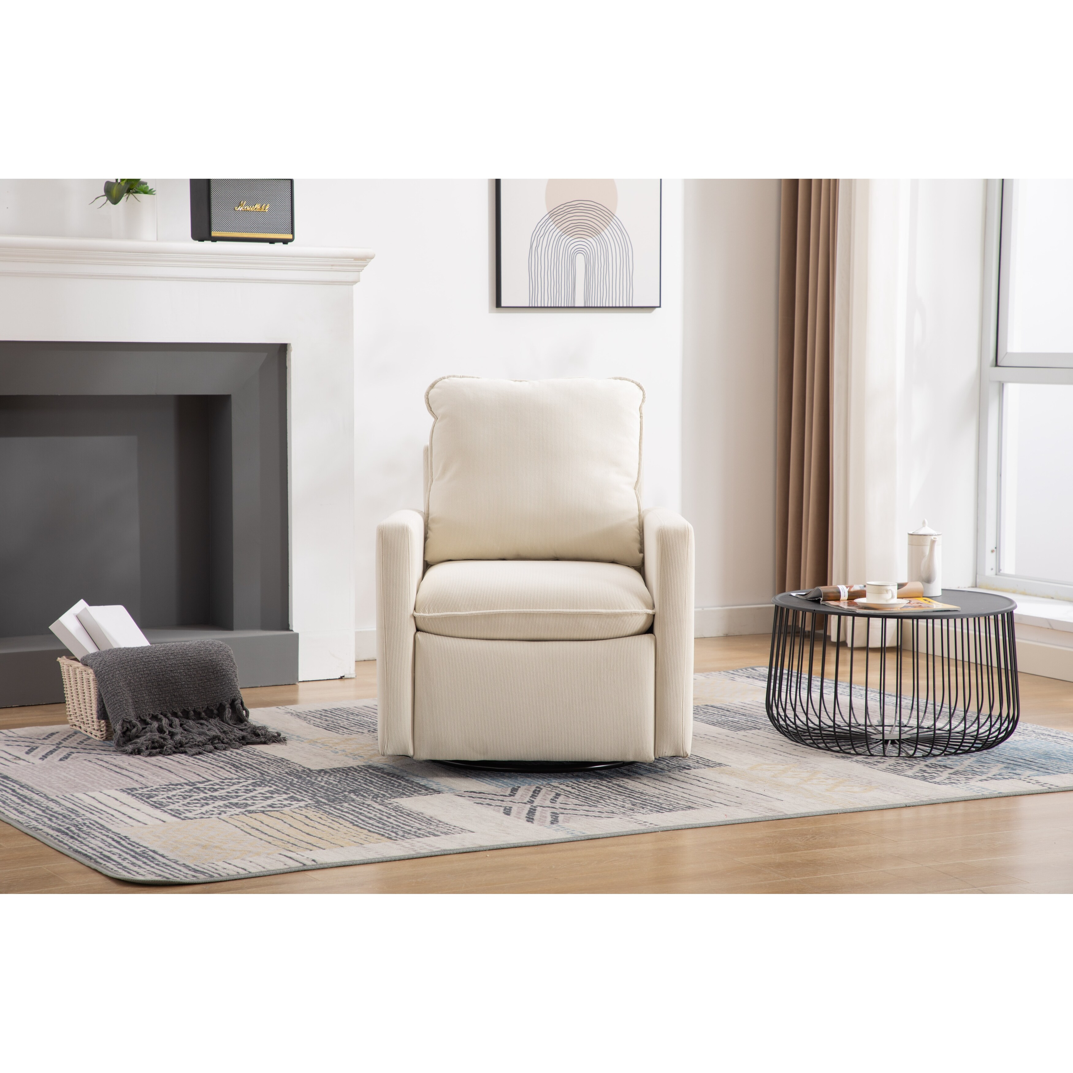 Beige swivel barrel chair deals
