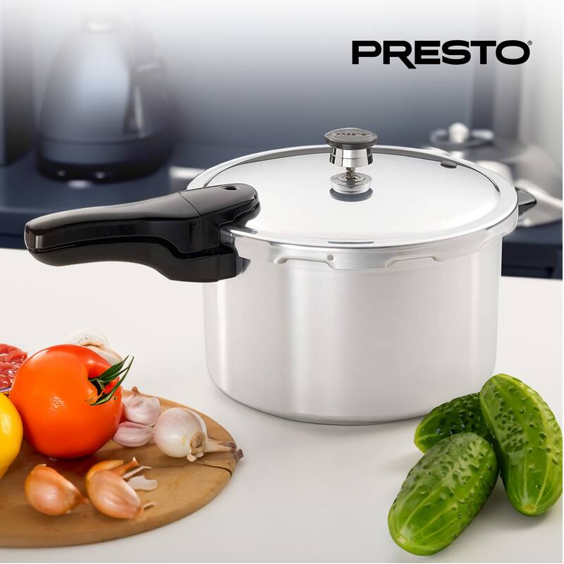 Presto 01282 8 Quart Aluminum Pressure Cooker, Regulator & Cover Lock, Silver