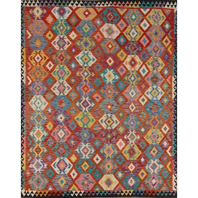 Reversible Kilim Oriental Area Rug Flatweave Southwestern Wool Carpet - 8'1" x 9'7"