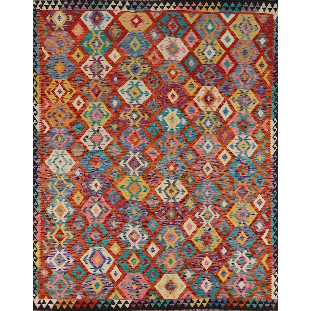 Reversible Kilim Oriental Area Rug Flatweave Southwestern Wool Carpet - 8'1" x 9'7"