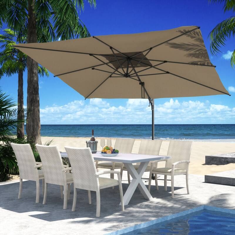 Outdoor 13' x 10' 360 Degree Rotation Double Top Cantilever Umbrella - Khaki