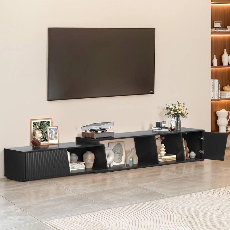 Pocassy Wood Entertainment Center Extendable TV Stand - Black