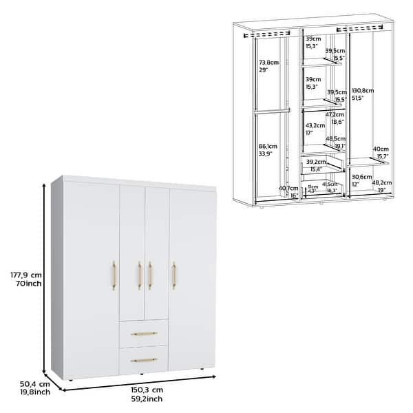 dimension image slide 0 of 3, Modern wardrobe 70" H, multiple internal storage, Black