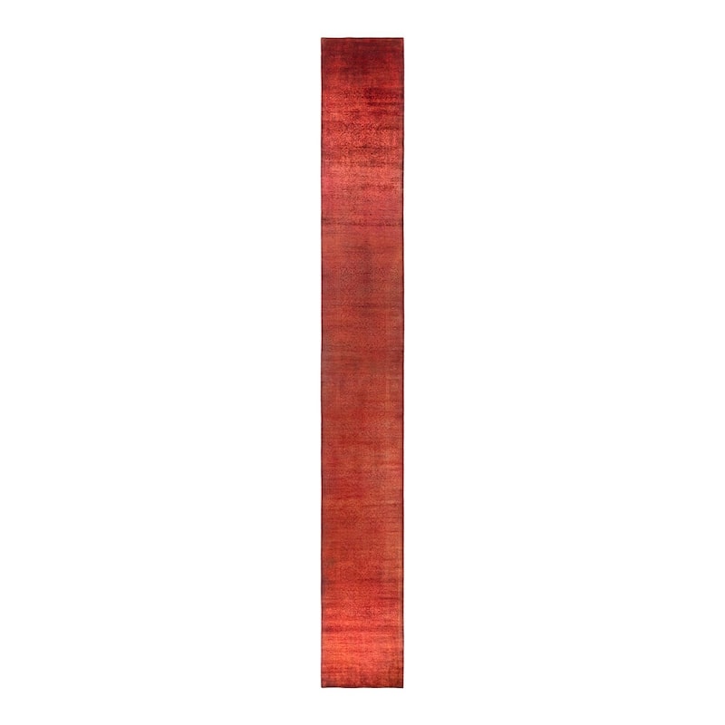 Overton Hand Knotted Wool Vintage Inspired Modern Contemporary Overdyed Orange Runner Rug - 2' 9" x 23' 10"