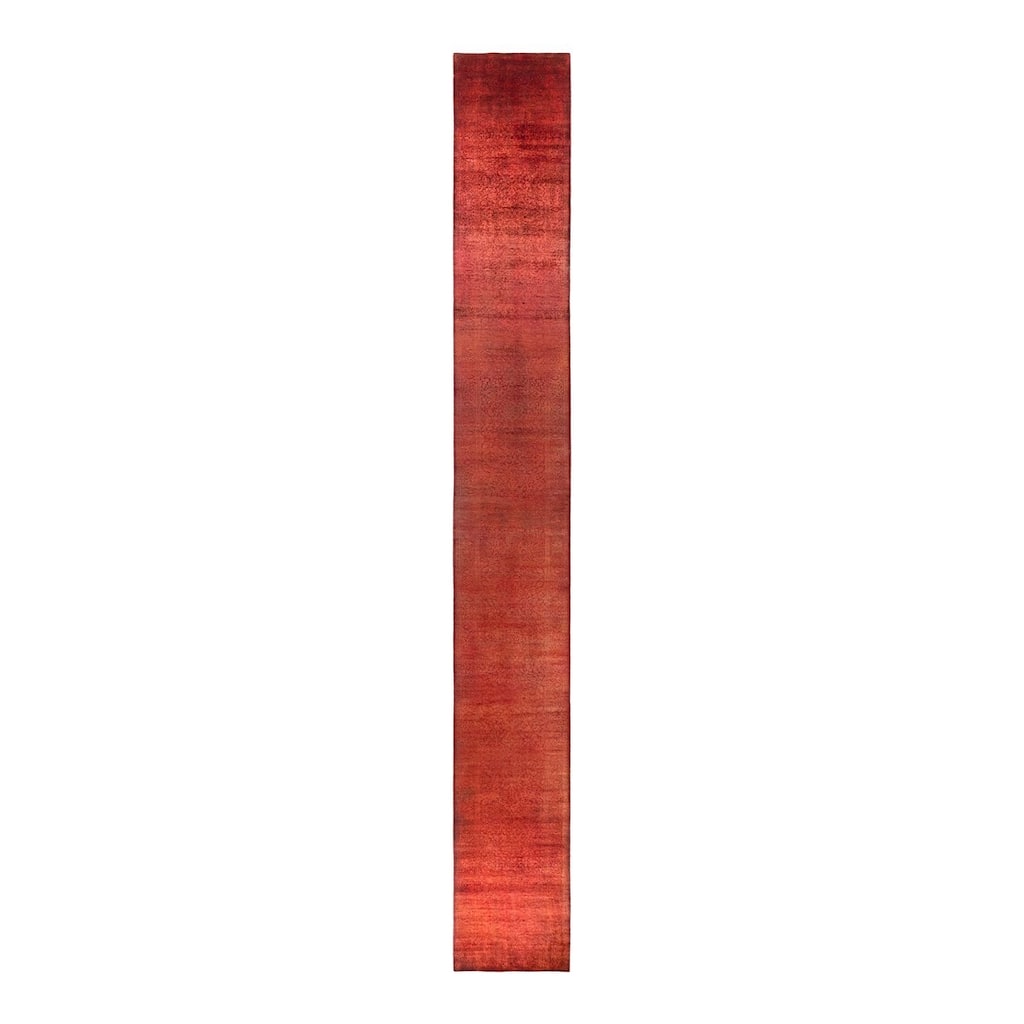 Overton Hand Knotted Wool Vintage Inspired Modern Contemporary Overdyed Orange Runner Rug - 2' 9" x 23' 10"