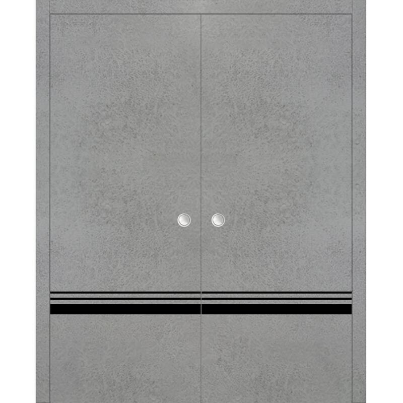 French Double Pocket Doors 36x80 Planum 0012 Concrete with Kit Trims Rail - 56" x 96" ( 2* 28x96)