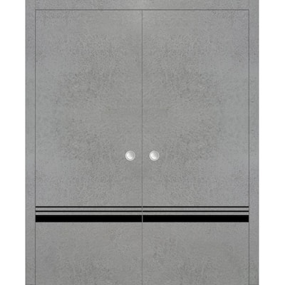 French Double Pocket Doors 36x80 Planum 0012 Concrete with Kit Trims Rail