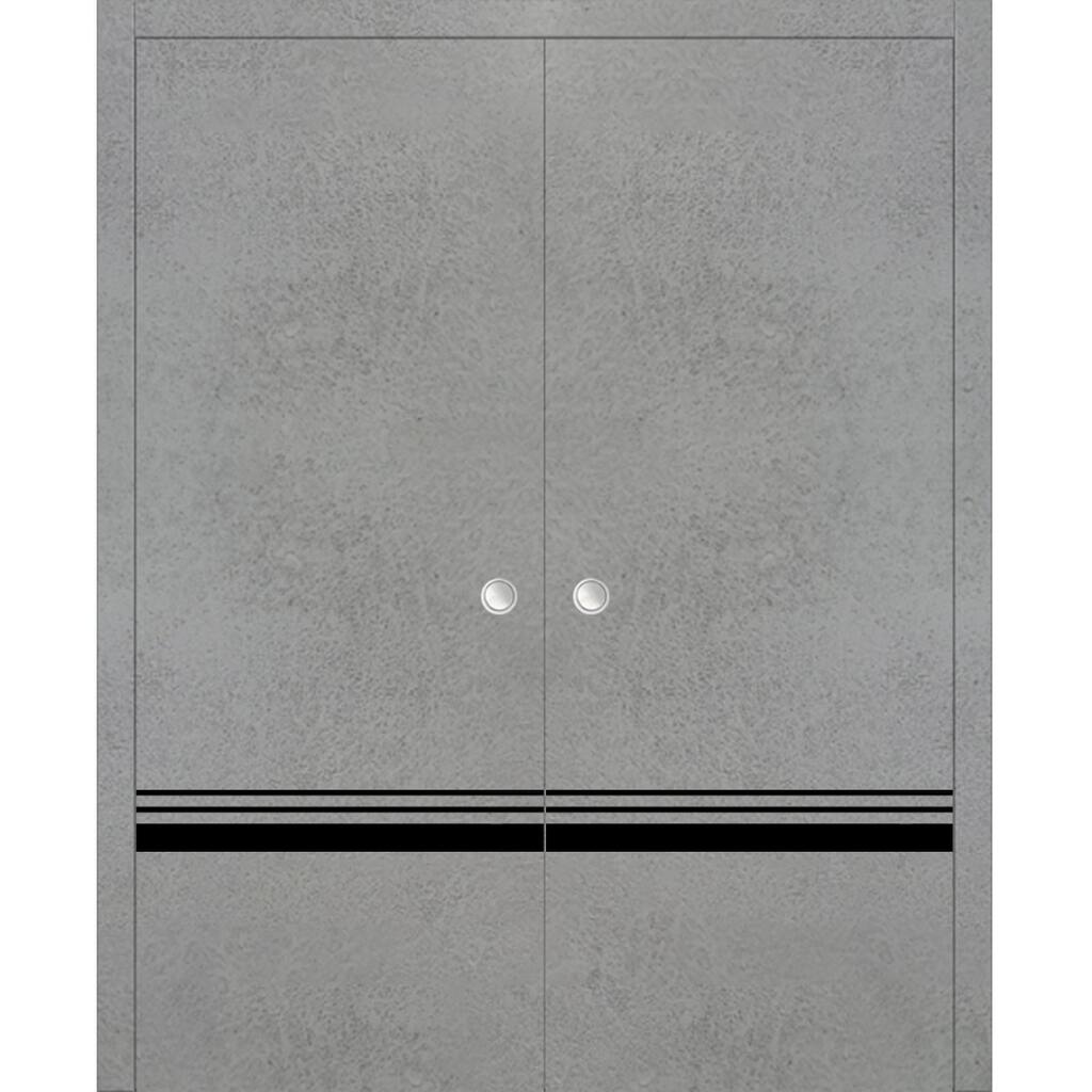 French Double Pocket Doors 36x80 Planum 0012 Concrete with Kit Trims Rail