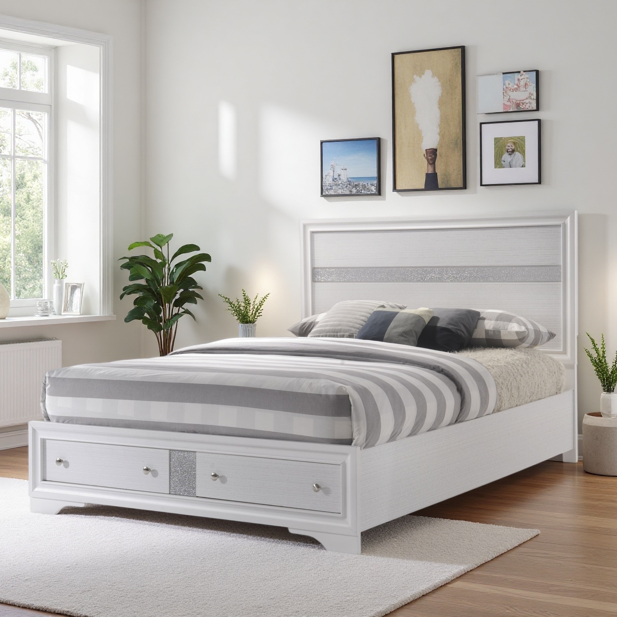 Eastern King Size Synthetic Wood Storage Bed with Low-Profile Footboard