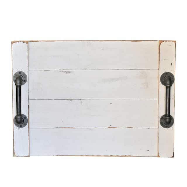 Farmhouse Noodle Board Rustic Wood Stove Top Cover with Handles - Antique White