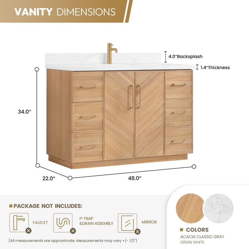 Karachi Bath Vanity with White Grain Stone Top, no Mirror