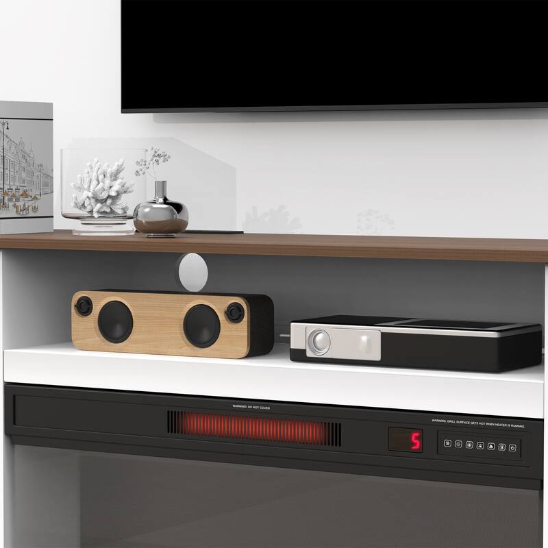 69" Fireplace TV Stand with Electric Fireplace, Modern Entertainment Center with LED Lights for TVs up to 80", White