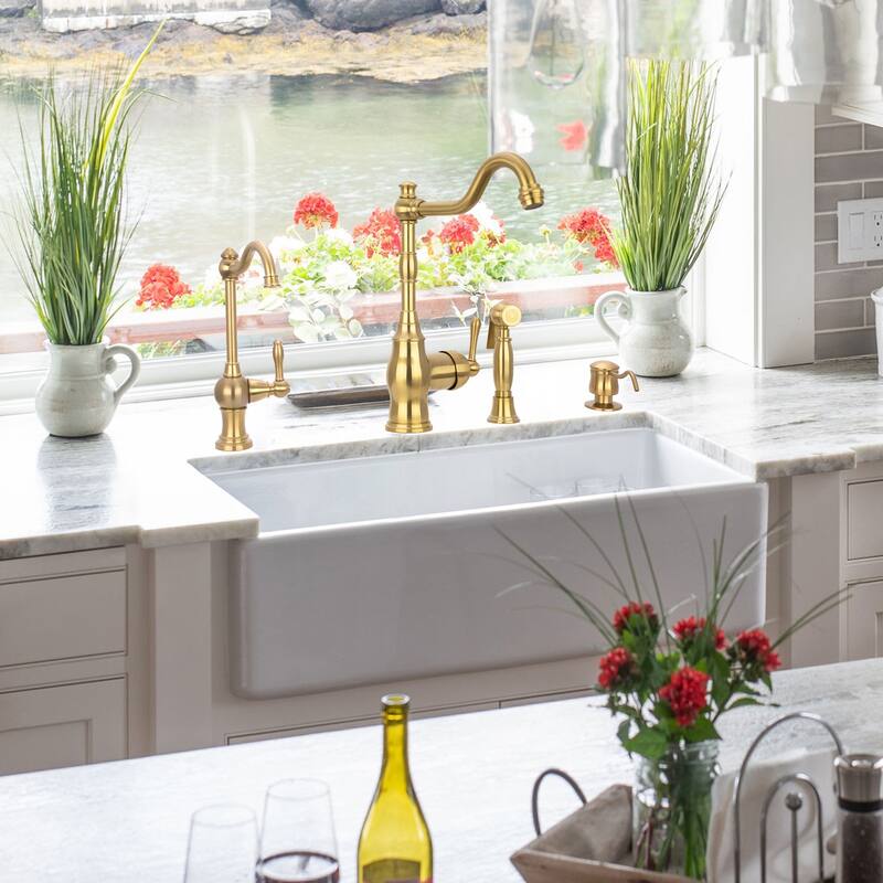One-Handle Copper Widespread Kitchen Faucet with Side Sprayer