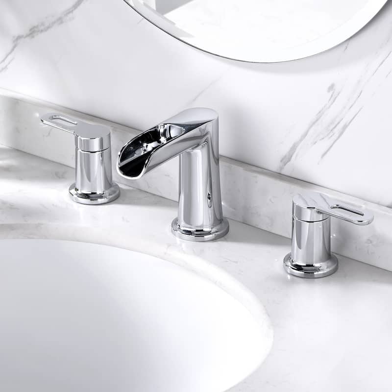 Luxier WSP16-T Waterfall Widespread Bathroom Faucet with Pop-Up Drain