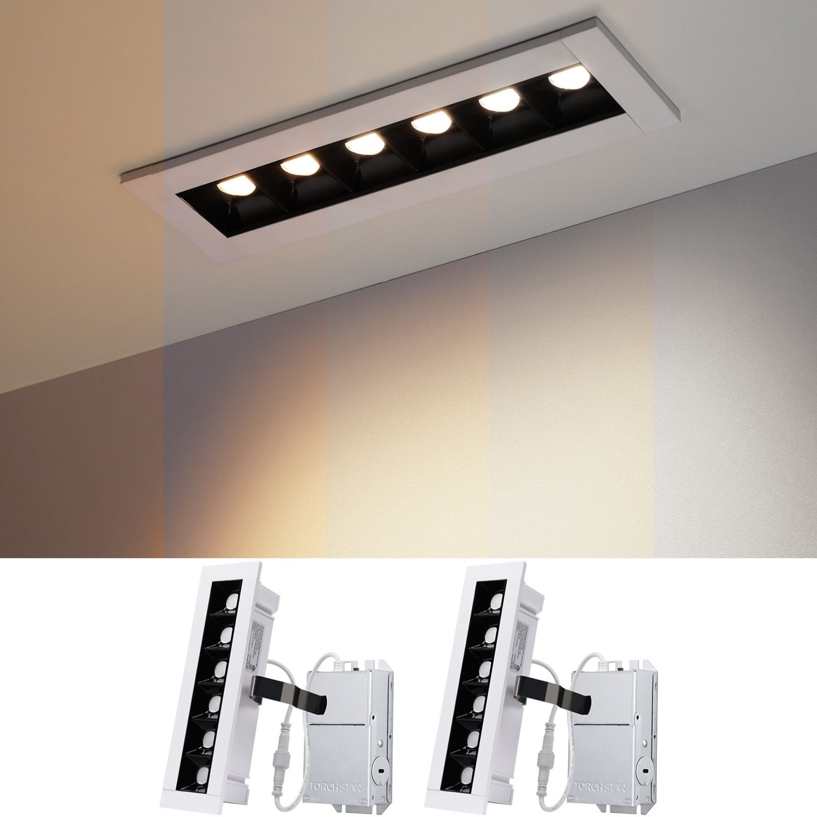 LED Recessed Linear Light Dimmable with J-Box, CRI90, 5 Color Temperature Selectable - 2 Pack
