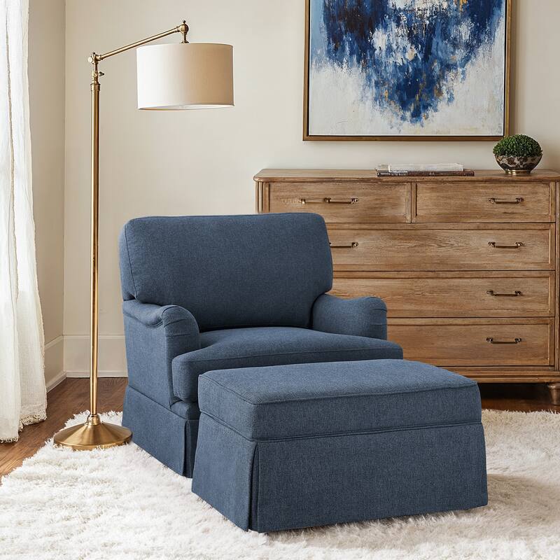 LUE BONA Swivel Fabric Single Sofa with a Removable Storage Ottoman, Living Room Accent Chair Set with Ottoman - Navy Blue