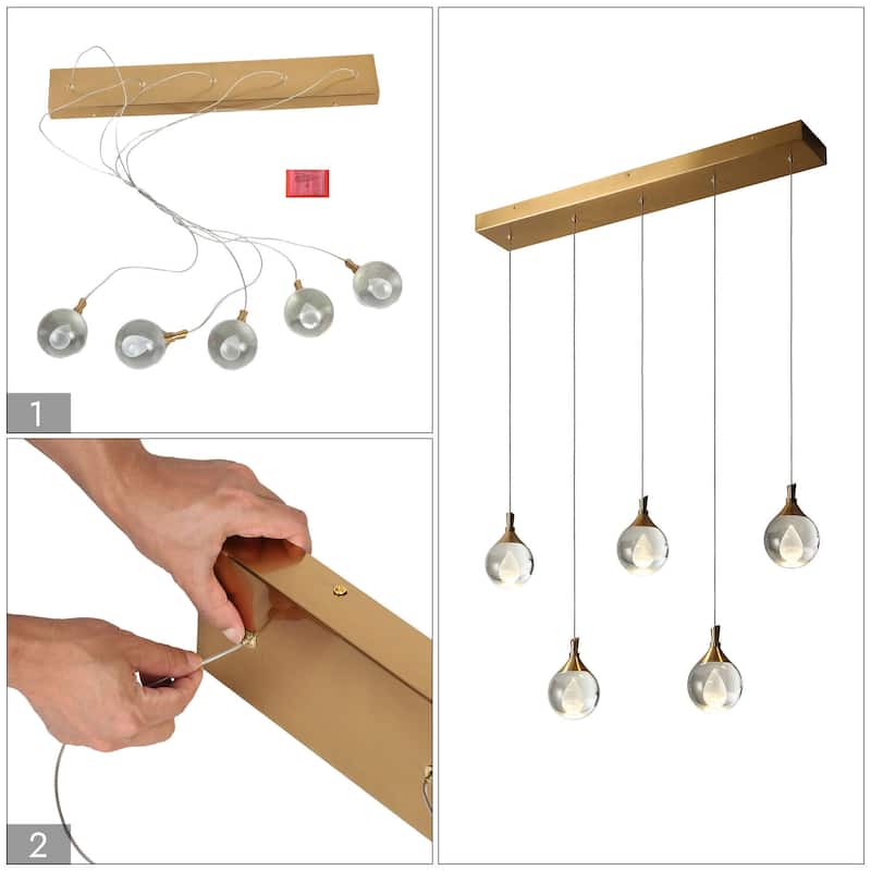 Modern 5-Light LED Chandelier Gold Linear Island Lights for Kitchen Island - W 30" x H 6"