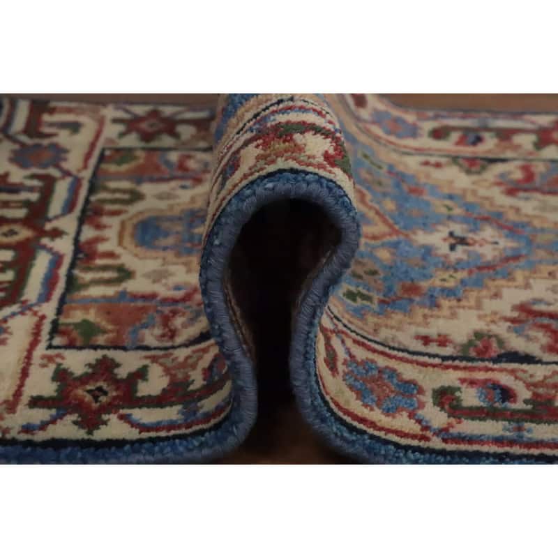 Hand Knotted Oriental 100% Wool Carpet Traditional Medallion Navy Blue & Blues Heriz (serapi) Area Rug - 3' 0'' X 2' 0''