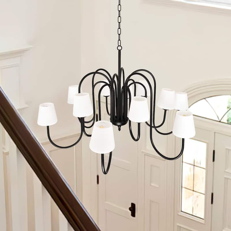 12-Lights Vintage Industrial Style Black Iron Chandelier - Matte Black