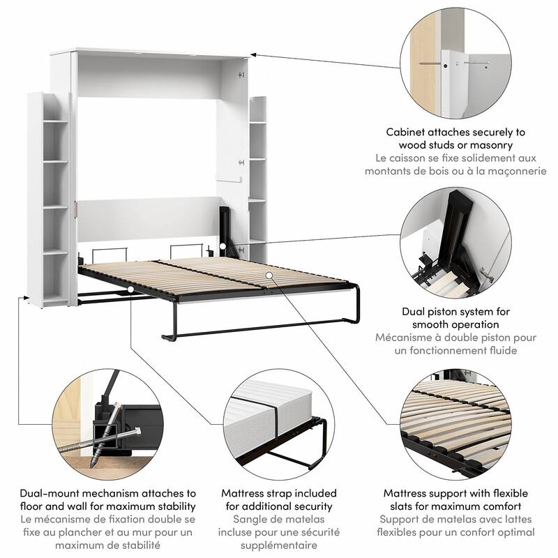 Lumina Queen Murphy Bed with Shelves (88W) by Bestar