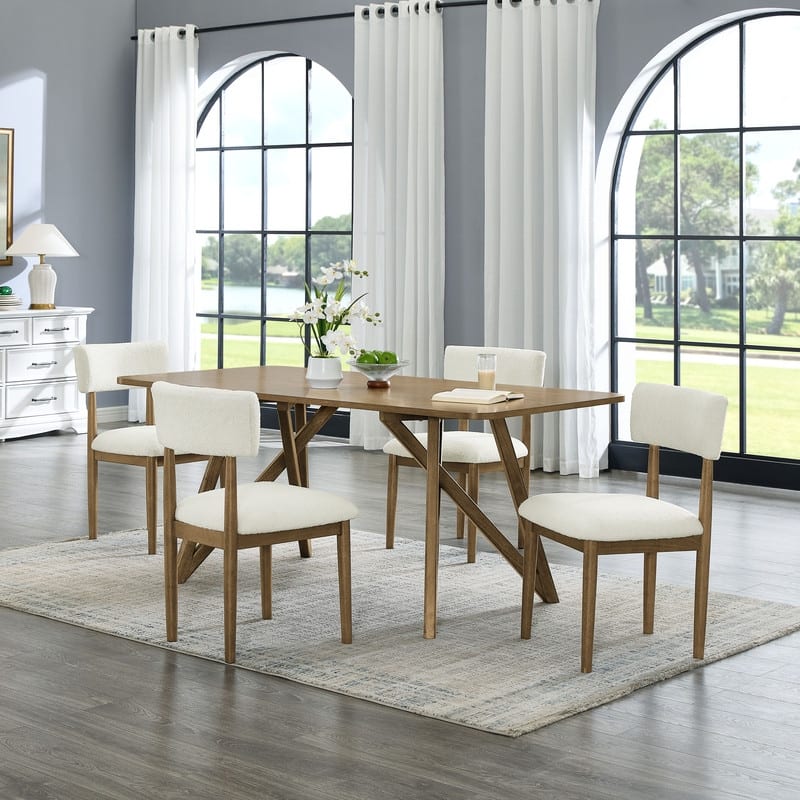 Darla 5Pc 70"W Rectangular Walnut Oak Geometric Cross Base Dining Set