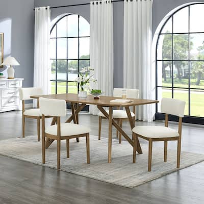 Darla 5Pc 70"W Rectangular Walnut Oak Geometric Cross Base Dining Set