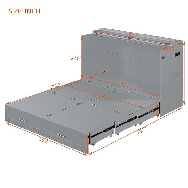 Full Size Murphy Bed Pulley Structure Wall Bed with Drawer - Bed Bath ...