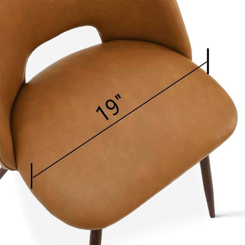 Faux Leather Modern Cutout Back Dining Chair with Walnut Leg（Set of 4)