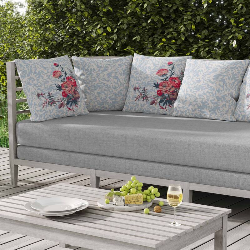 Opulent Orchid Roses Indoor/Outdoor Reversible Throw Pillow Blue and Red