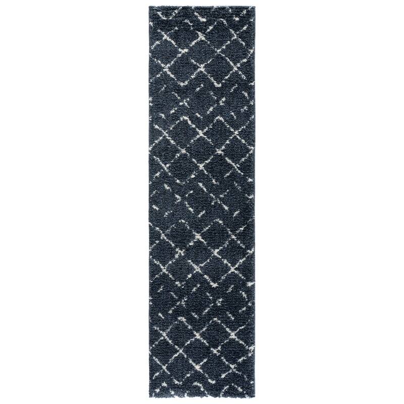 SAFAVIEH Arizona Shag Ghinwa 1.2-inch Thick Rug - 2'3" x 8' Runner - Slate Blue/Ivory