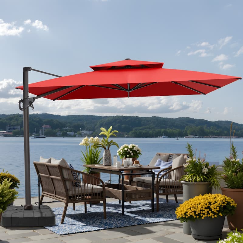 VredHom Offset Cantilever Patio Umbrella with 4-piece Fillable Base