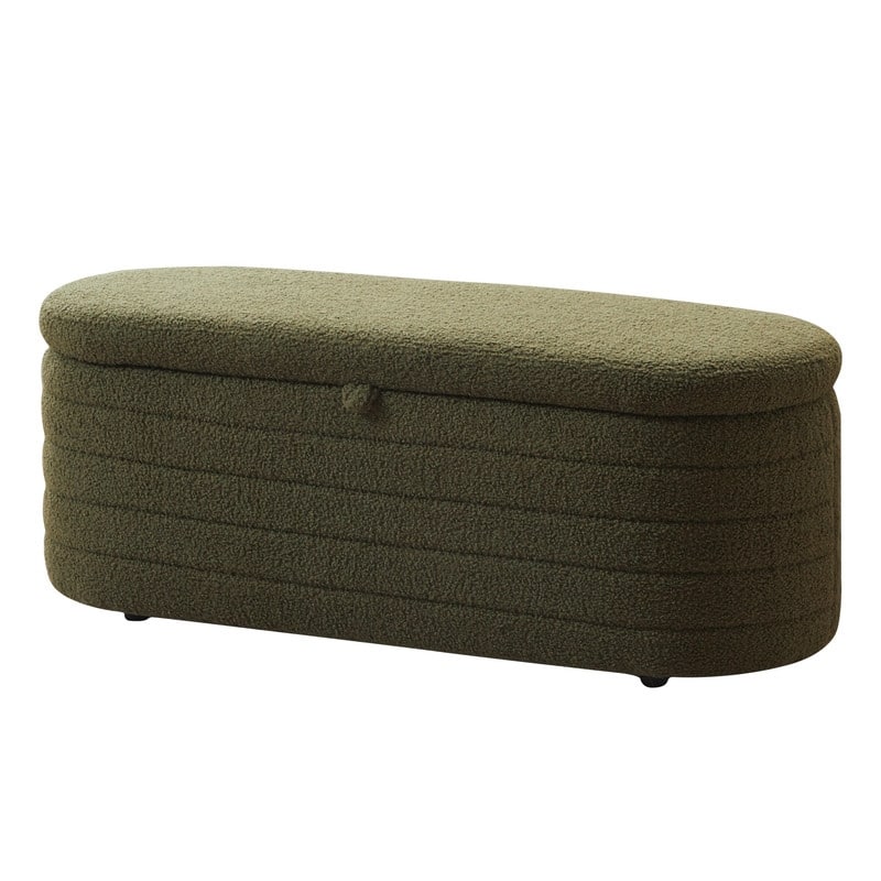45" White Teddy Storage Ottoman Bench for Living Room Bedroom,Oval Sherpa Storage Bench Ottoman Foot Rest Anti-slip Legs
