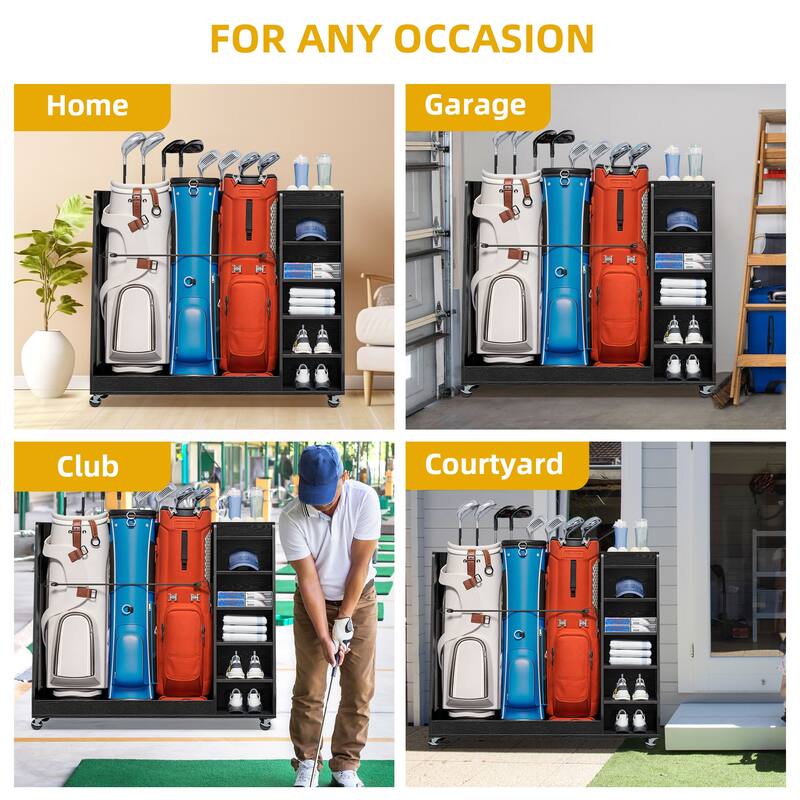 Moasis 35.4" Wide Golf Storage Garage Organizer Sport Balls Storage Rack with Wheels