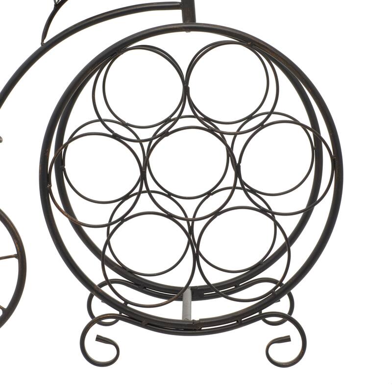Metal Bike 7 Bottle Wine Rack with Scrollwork - Brass - Roche River Decor - 9"W x 21"L x 19"H