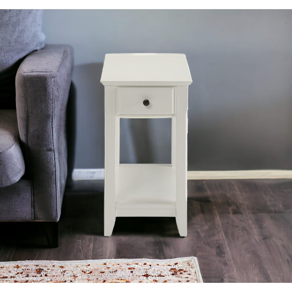 HomeRoots 23" White Solid and Manufactured Wood End Table With Drawer And Shelf