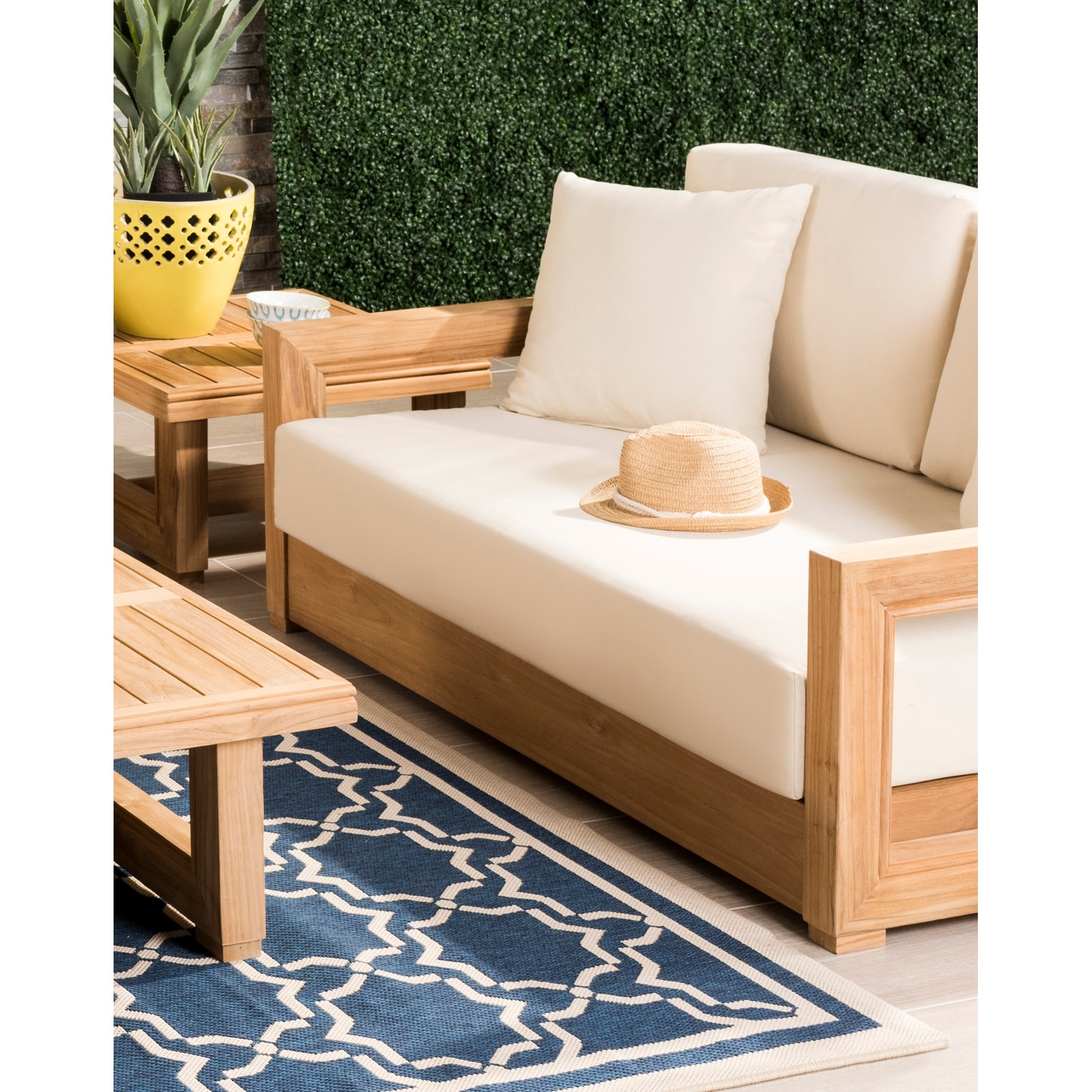 SAFAVIEH Couture Outdoor Montford Teak Cushioned Loveseat Bed Bath Beyond 22964941