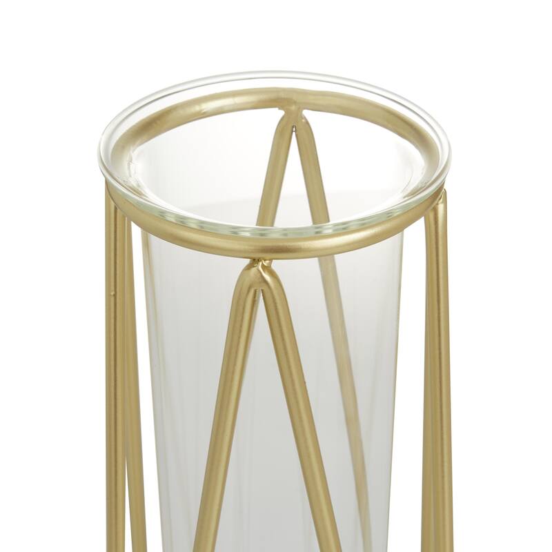 Glass Tube Decorative Vase with Metal Stand - Set of 2 Gold or Black - Roche River Decor
