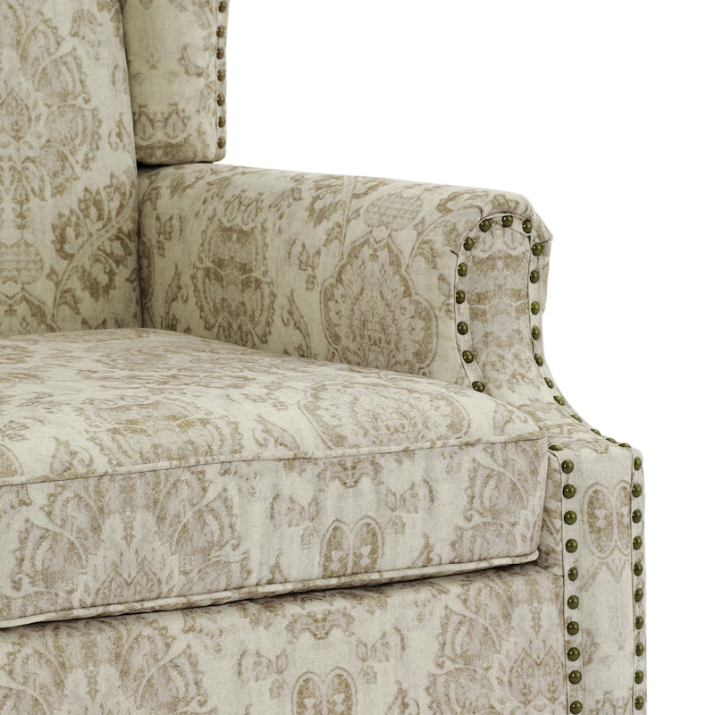 2 Set Transitional Patterned Wingback Accent Chairs with NailHead